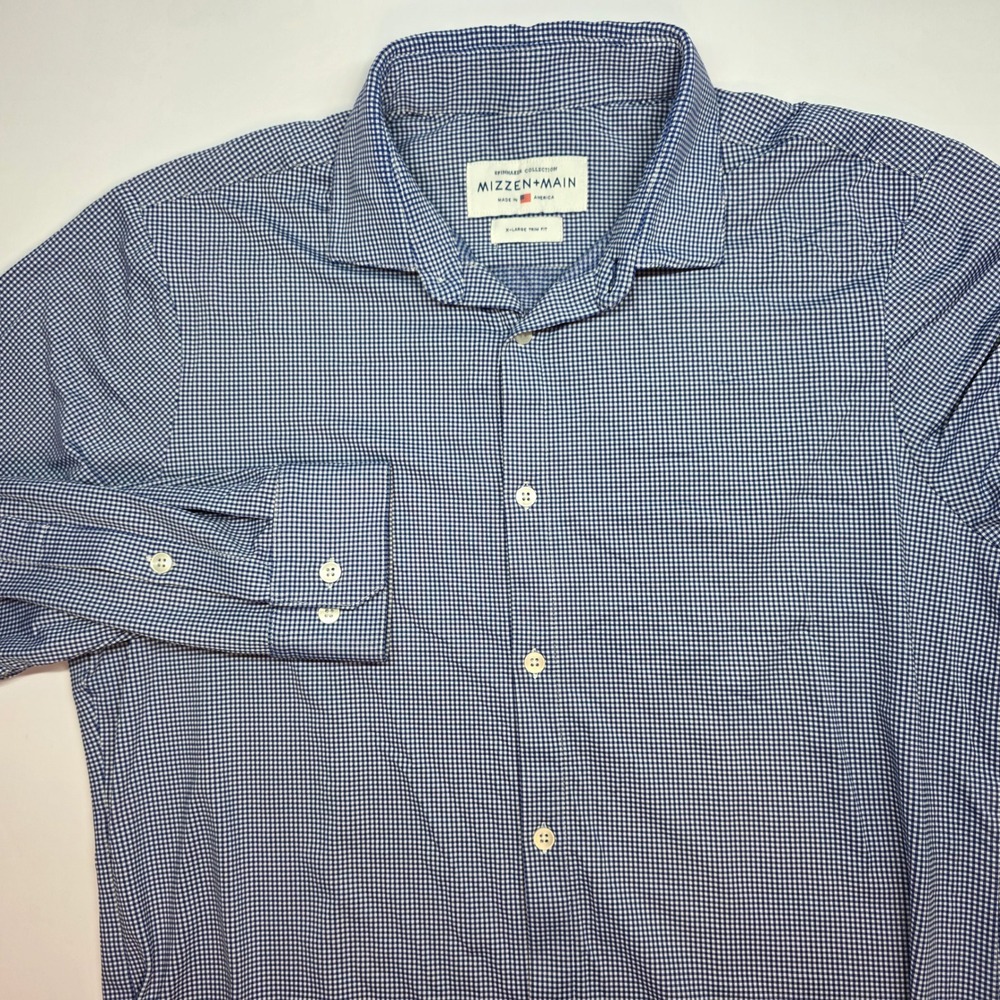 Mizzen+Main Spinnaker Collection Blue Gingham Trim Fit Shirt XL 20281 USA Made